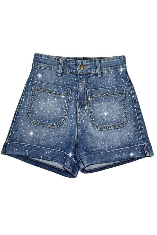 Femme Rhinestone Denim Short Medium Wash