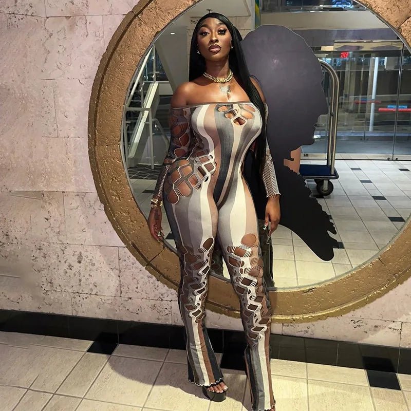 Formed Fitting: Cutout Striped Jumpsuits